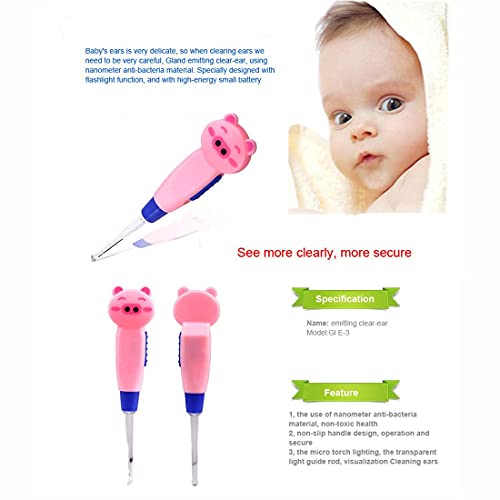 azzeell 4 Pieces Kids Ear Wax Removal LED Light Children Earwax Remover Tool LED Illuminated Ear Pick Ear Wax Remover Clip Tweezers Ear Spoon Cleaner with LED Light for Kids