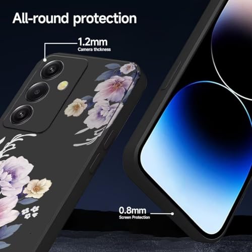 ATISIJIE Floral Pattern Cover for Samsung Galaxy M35 5G, Ultra-Slim Stylish, Shockproof BufferAnti Scratch Cover, TPU Protective Phone Case - Black