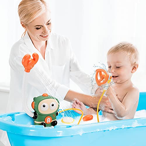 Sotodik Baby Bath Toys Shower Head,Electric Robot Water Pump with Double -Head,360 Rotating Sprinkler Spraying Water Toys Kids Bathing Time Toddlers Bathtub Game for Boys Girls -Green