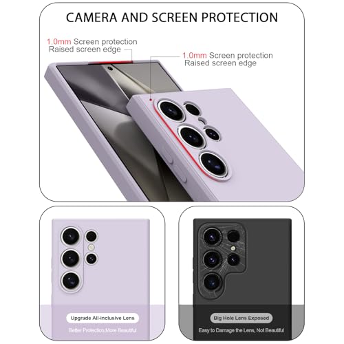 3 in 1 Silicone Case for Samsung Galaxy S24 Ultra 5G Cover, [ Military Grade Drop Protection] [with 2 pcs Tempered Glass Screen Protector] Cover for Samsung Galaxy S24 Ultra Case (Grass Purple)