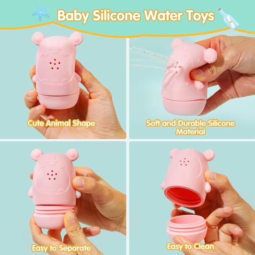 NALACAL 4 Pack Silicone Baby Bath Toys, Water Toys for Toddlers 1-3, Bathtub Pool Toys for Babies 6-12 Months, Dishwasher Safe Infant Toys, Baby Girl and Boy Gifts