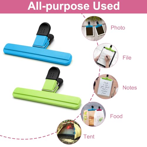 12 Pcs Food Clips, 2 Sizes Food Bag Clips for Food Storage, Reusable Food Clips Bag Sealing Clips, Freezer Bag Clips Air Tight Seal Grip Plastic Clips for Snacks Coffee Cereals Home Kitchen 4 Color