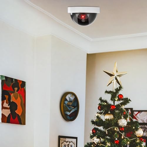 Fake Security Camera, Bullet Shape Dummy Fake Surveillance Camera with Flashing Red LED Light Realistic for Indoor & Outdoor, 1Pack White (1)