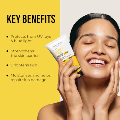 Dr. Sheth's Sunscreen SPF 50 Cream with Ceramide & Vitamin C for Oily, Sensitive, Dry Skin | For Intense Hydration | Non Greasy, Quick Absorbing | Zero White Cast | PA+++ | For Women & Men | 50g