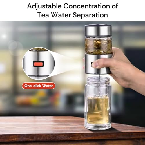 Glass Tea Infuser Bottle â€“ Double Wall Borosilicate Glass Mug with Stainless Steel Strainer â€“ Leakproof Portable Tea Bottle for Loose Leaf Tea, Fruit Infusion, Hot or Cold Drinks â€“ 400ML