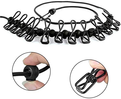 MAKINGTEC Clothesline Portable Elastic Windproof Cloth Line with 12pcs Clips for Indoor & Outdoor Laundry Drying Clothesline Portable Elastic Windproof Cloth Line