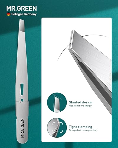 MR.Green Professional Precision Tweezers for Facial Hair and Eyebrows - Stainless Steel Slanted Hair Removal Tool for Women and Men