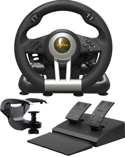 PXN V3 Pro Gaming Steering Wheel, Steering Wheel with Pedal, 180Â° PC Steering Wheel, Vibration Return, Speed Shift Paddle - Steering Wheel for PC, PS3, PS4, Switch, Xbox One and Xbox Series S & X -