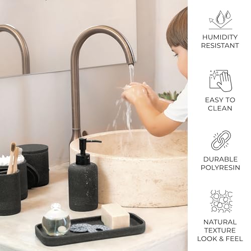 ZCCZ - Black Bathroom Accessories Set 6 Pcs - Toothbrush Holder, Lotion Soap Dispensers, 2 Qtip Holder Dispenser, Vanity Tray, Bathroom Tumbler - Countertop Vanity Organizer - Bathroom Accessory Set