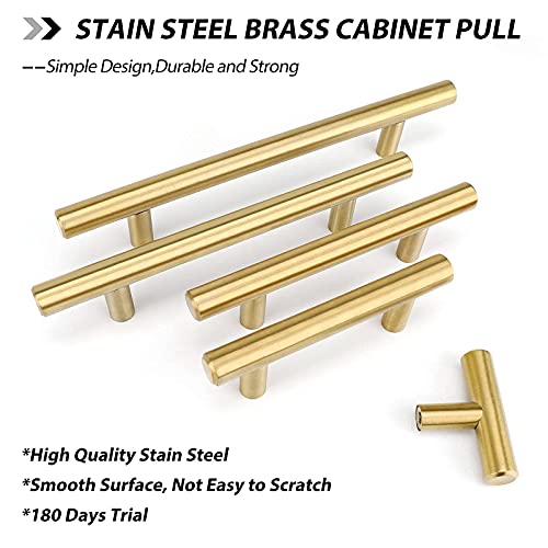 Goldenwarm 5pcs Gold Kitchen Cabinet Handle Hardware Drawer Pull Dresser knob Stainless Steel Modern Lot 1/2in Diameter 4in hole centers LS201GD102-5Units