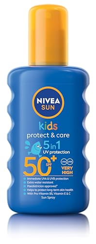 NIVEA SUN Kids Sunscreen Spray, Protect & Care, SPF 50+, 5in1 Skin Protection, Very High and Immediate UVA & UVB Protection, Extra Water Resistant, 200ml