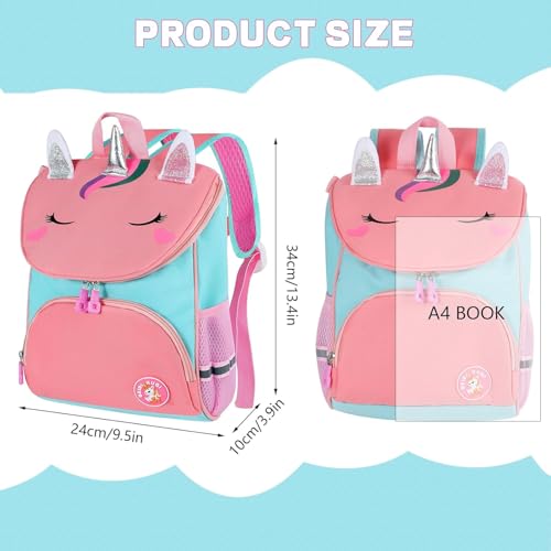 School Bag for Girls Kids Backpack with Chest Strap Children's Backpack Toddlers Rucksack Kindergarten Preschool Bookbag for Girls Age 3-6, M