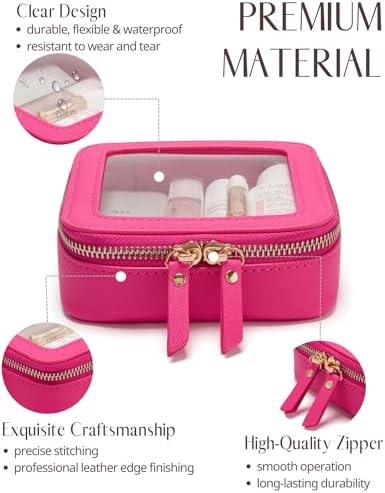 Small Cosmetic Bag for Purse Mini Makeup Bag for School Cute Clear Make Up Pouch for Travel Tiny Leather White Make Up Organizer Case for Backpack Toiletry Bag Waterproof Square Pouch with Zipper