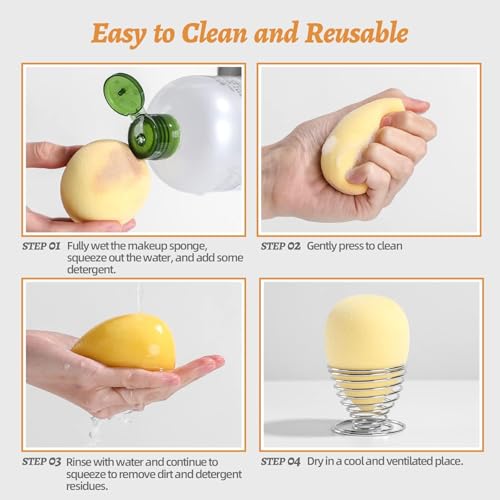 SATTAR Makeup Sponge Set BS-MALL Blender Sponges 7 Pcs for Liquid, Cream, and Powder, Multi-colored with 1 Mini Makeup Sponge Pink (Yellow)