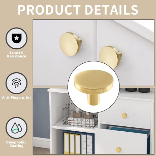 GEPAS 6pcs Gold Cabinet Knobs, Zinc Alloy Brushed Brass Cabinet Ring Pulls Dresser Handles Furniture Hardware for Kitchen Cupboard Drawers Closet Door,Easy to Install (Style1)