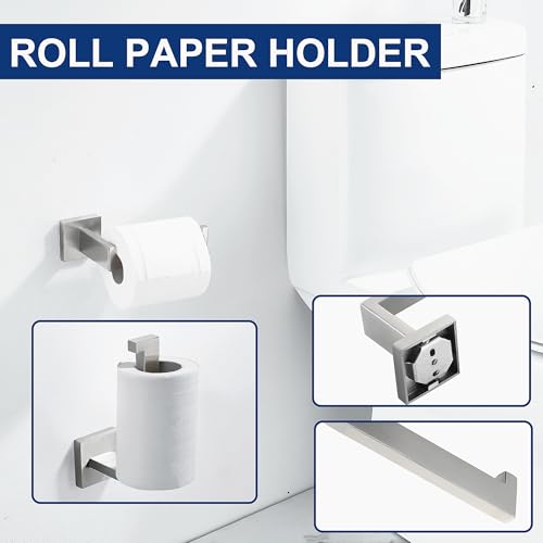 Delarkusi 5 Pieces Bathroom Hardware Accessories Set Brushed Nickel, Bathroom Towel Rack Set SUS304 Stainless Steel, Square Bath Towel bar Set Heavy Duty, Wall Mounted