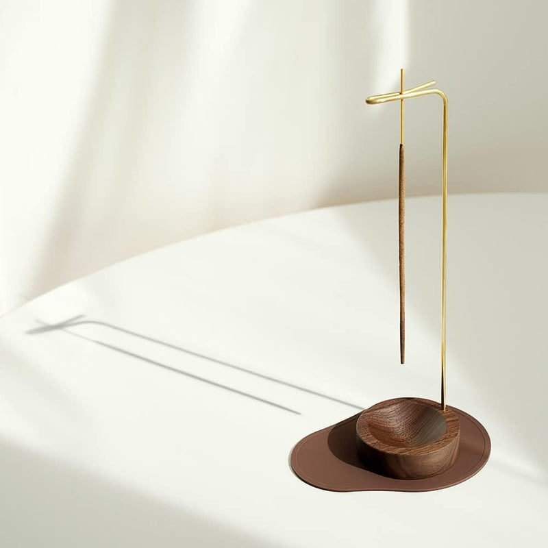 Incense Holder, Multi-Purpose Design Wooden Incense Burner ash Catcher with Brass Incense Stick Holder for Home Decor Yoga Spa Madiation (Walnut Wood)