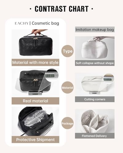 EACHY Travel Makeup Bag,Large Capacity Cosmetic Bags for Women,Waterproof Portable Pouch Open Flat Toiletry Bag Make up Organizer with Divider and Handle