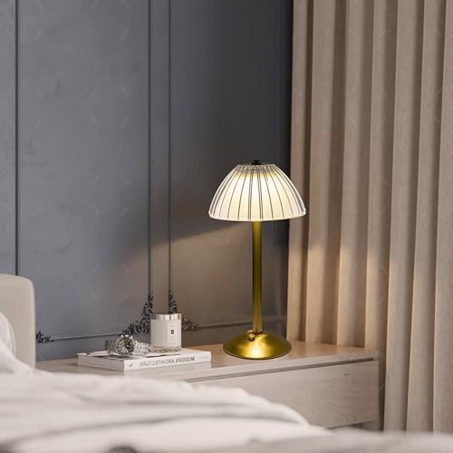 ZOTIKA® Cordless Table Lamp, Rechargeable Battery Operated Lamp, LED Touch Lamp, 3 Color Dimmable and Adjustable Brightness, Nightstand Lamp, Bedside Lamp, Desk Lamp Vintage Gifts (Gold Table Lamp)