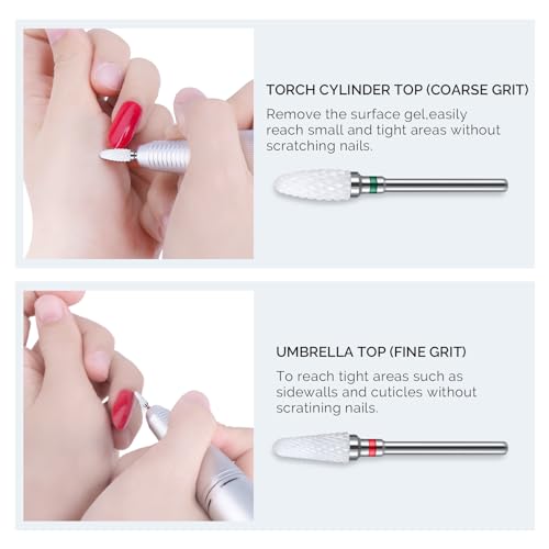 MelodySusie Professional Ceramic Nail Drill Bits Set - Acrylic Nail File Drill Bit Machine 3/32 Inch for Manicure Pedicure Cuticle Gel Nail Polishing, 5pcs