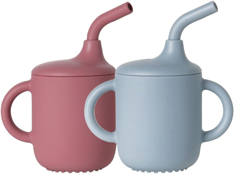 JZS Silicone Sippy Cup, 2 Pack Sippy Cups with Handles Training for Baby 6 months+ Soft with Straw Spill Proof Cups Toddlers Handles and Spout Lid Easy Grip 5oz