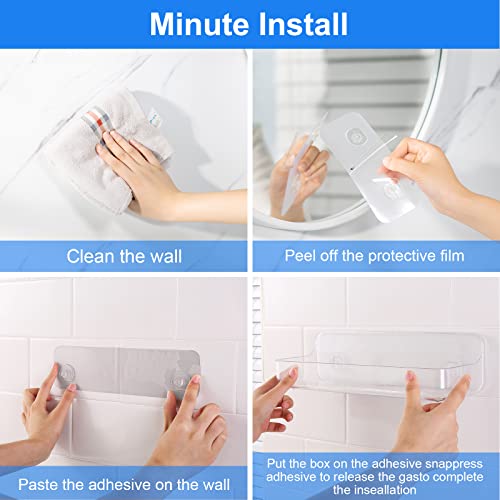 Diesisa Acrylic Wall Mounted Shower Caddy, Clear, 12.4" x 3.42" x 3.26" Acrylic Shelf, No Drilling Hang Walls Adhesive Shelf, Acrylic Bathroom Shelves with Self Adhesive Tape for Bathroom, Kitchen