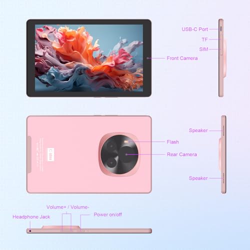 C idea 9inch Tablet Android 13 Tablet,8GB RAM, 512GB ROM,5G LTE with SIM Card Slot,1280 * 800 IPS Display,8000mAh Battery,WiFi & Bluetooth - Includes Protector Case & Stylus,CM935pro(Pink)
