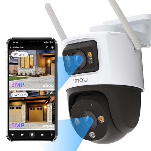 Imou 5K Outdoor Camera Wireless Outdoor Cameras, Dual-Lens Cam Outdoor Monitor, Camera for Home, Security Cameras Outdoor, Wireless Camera, 3MP Fixed Lens& 5MP PT, Cruiser Dual 8MP, Works with Alexa