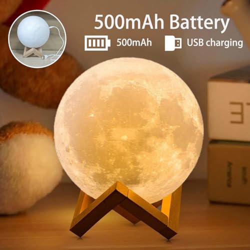 NSL Lighting 7.1 Inch 3D Printed Moon Lamp With 16 LED Colors, Stand & Remote/Touch Control - USB Rechargeable Night Light for Kids, Girlfriend, Wife, Lover Birthday Gifts