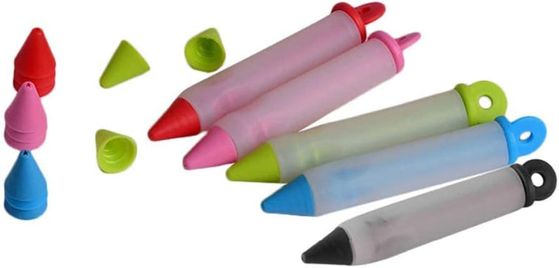 KASTWAVE Silicone Food Writing Pen Cake Decorating Tool, Practical Squeezing Cream Pen Chocolate Cake Decoration Tool with 4 Heads Cookie Icing Piping Pastry Nozzles for Bakery Kitchen 4Pcs
