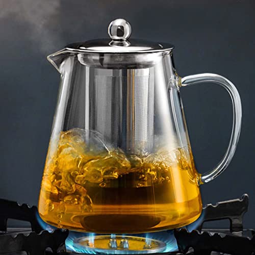 VUCATIN Round Glass Tea Pot, Borosilicate Glass Teapot, Loose Leaf Tea Kettle, 950 ml Borosilicate Glass Heat Resistant Clear Leaf Teapot with Infuser Strainer for Microwavable and Stovetop Safe