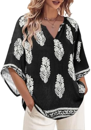 Womens Blouse, Summer Tops for Women, Ruffle 3/4 Sleeve Blouses for Women V Neck Chiffon Tunic Tops Double Layers Mesh Shirts