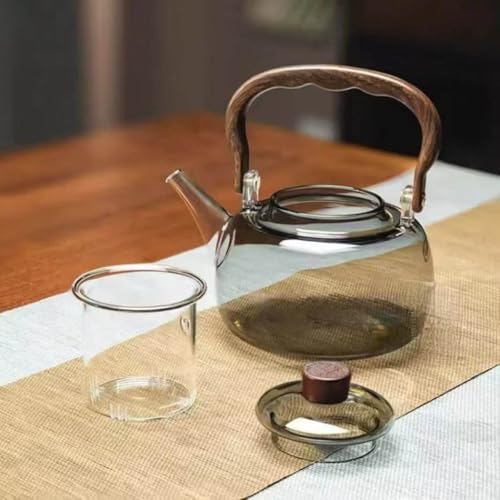 black 1L Borosilicate Glass Teapot Stovetop safe ï¼ŒLoose Leaf and Blooming Tea Maker, Christmas GiftGlass Tea Kettle with Wooden Handle,Large Size for Women and Adult (black teapot)