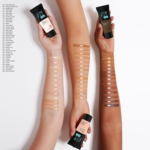 Maybelline New York Liquid Foundation, Matte & Poreless, Full Coverage and Blendable, Normal to Oily Skin, Fit Me, 115 Ivory