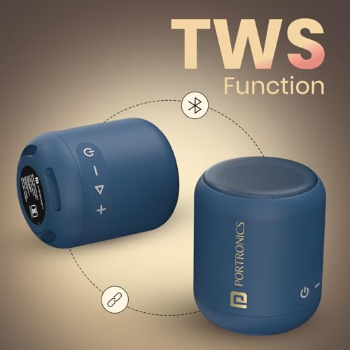 Portronics SoundDrum 1 10W TWS Portable Bluetooth 5.3 Speaker with Powerful Bass, Type C Charging Cable Included(Blue)