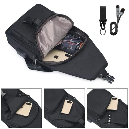 KASTWAVE Sling Bag, Chest Bag with USB Charging Port, Men Women Lightweight Crossbody For Hiking,Cycling, Traveling
