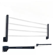 GLITZ® Clothes Drying Stand Space Saving Foldable 4 Wire Metal Wall Mount, Collapsible Rack Powder Coated Rust Proof Four Tier With Free Clothesline (Black)