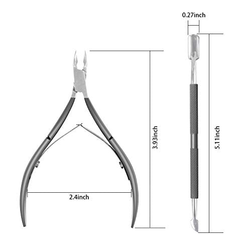 Ejiubas Cuticle Trimmer With Pusher - Professional Stainless Steel Remover, Nipper, Cutter, Clipper - Durable Pedicure Manicure Tools for Fingernails and Toenails - Gray