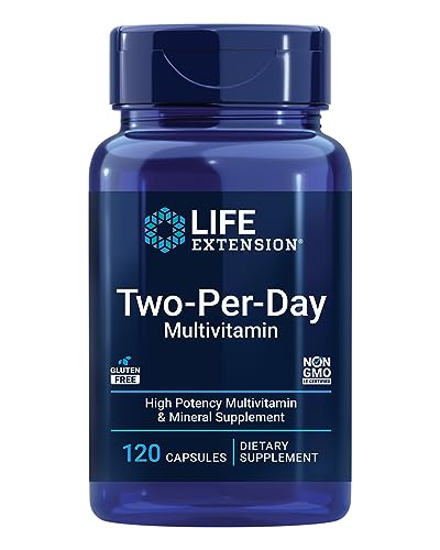Life Extension Two-Per-Day with Vitamin B6, B12, C, E, D3, Magnesium & Zinc High Potency with Over 25 Multivitamins and Mineral Extracts Gluten Free & Non-GMO, 120 Capsules