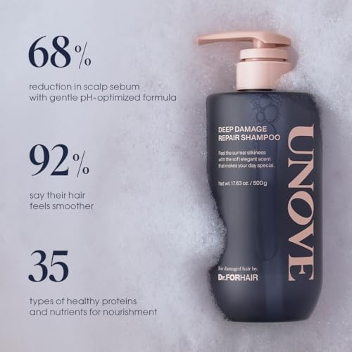 UNOVE Deep Damage Shampoo 500ml/16.91fl.oz | Nourishing Shampoo for Dry, Curly, and Color-Treated Hair | Keratin-PF Care for Softness and Shine | Deep Cleansing, Hydrating, and Oil Control