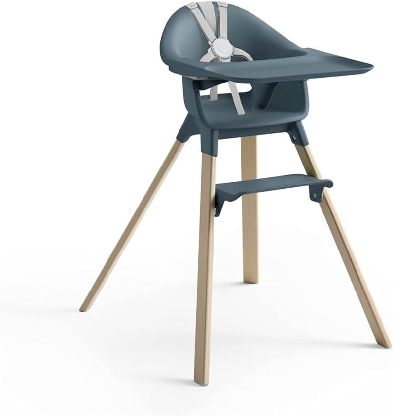 Stokke Clikk High Chair, Fjord Blue - All-in-One High Chair with Tray + Harness - Light, Durable & Travel Friendly - Ergonomic with Adjustable Features - Best for 6-36 Months or Up to 33 lbs