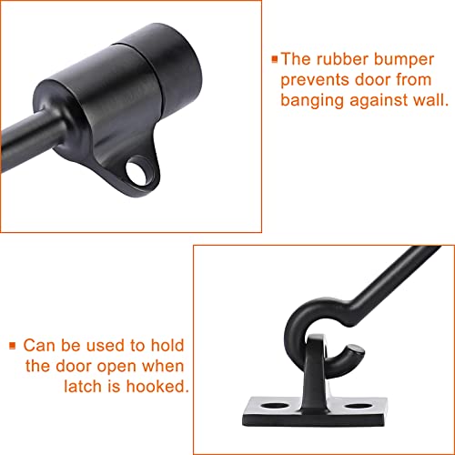 Sumnacon Sturdy Door Stopper with Hook - Stainless Steel Modern Door Stop with Rubber Buffer, Wall Mounted Metal Doorstop with Hardware for Home Office, Black