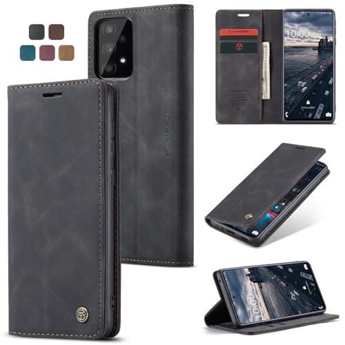 ELEPIK for Samsung Galaxy A23 Case with Card Holder, Kickstand [2 Card Holder + 1 Cash Slot] [for Women & Men] [Durable PU Leather] Magnetic Wallet Phone Cover for Galaxy A23, Elegant Black