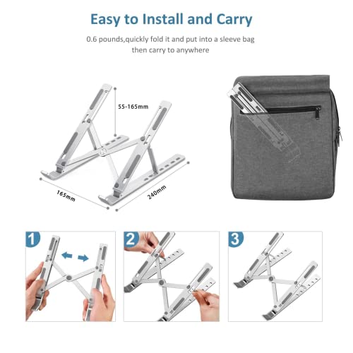 Adjustable Laptop Stand, Portable Aluminium Laptop Riser Laptop Holder for Desk, Foldable Ventilated Cooling Computer Support Stand for Apple MacBook Pro/Air, HP, Sony, Dell