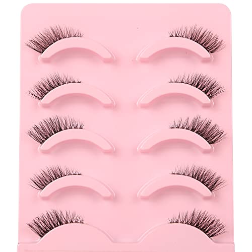 aupalada False Eyelashes Natural Half Lashes Short Wispy Clear Band 1/2 Lashes Pack Cat Eye 3D Faux Mink 3/4 Eye Lashes Multipack , Lash Clusters, Half Lash