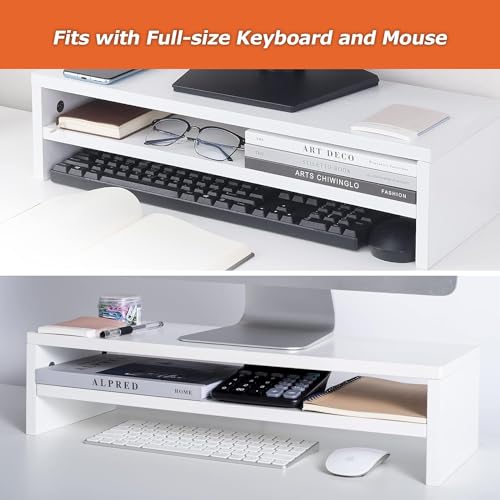 BPA® Monitor Stand Riser, 2 Tiers Screen Stand for Laptop ComputerTVPCPrinter, Multifunctional Desktop Organizer 216L x 78" W x 52" H (White)