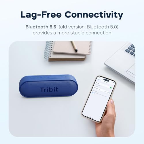 Tribit[Upgraded Version] XSound Go 16W 5.0 Bluetooth Speaker with Loud Sound & Rich Bass, 24H Playtime, IPX7 Waterproof, Wireless Stereo Pairing, Type-C, Portable Speaker for Home/Outdoor/Travel Black