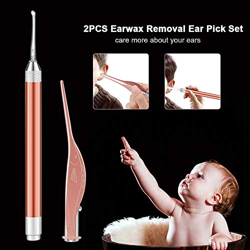 ametoys 2PCS Earwax Removal Ear Pick Set Stainless Steel Earwax Remover Spoon Baby Kids Adult Earpick Ear Picker with LED Light