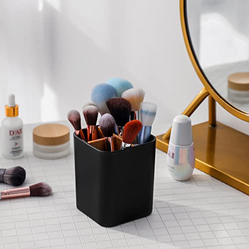 Heagoale Bamboo Toothbrush Holder for Bathrooms, 3 Slots Toothbrush and Toothpaste Holder Bathroom Counter Organizer for Electric Toothbrushes, Floss, Razors - Black