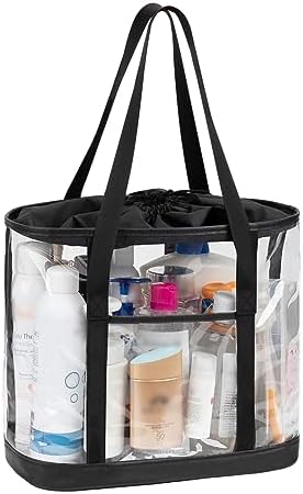 onemoky Travel Toiletry Bag, Clear Makeup Bag for Women, TSA Approved Toiletry Bag, Waterproof Clear Bag Cosmetic Pouch, Transparent Makeup Organizer, Carry on Airport Airline Compliant, Beige
